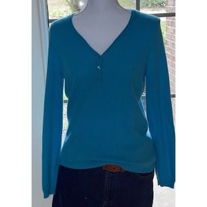 Alex Marie Cashmere Sweater SZ L Blue V Neck Long Sleeve Cozy Soft